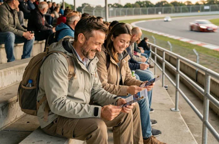 Couple consultant leur billet et programme dans les tribunes du circuit du Bol d'Or 2026