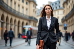 Jeune femme d'affaires à Bordeaux près de la Bourse