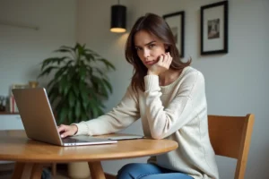 Femme travaillant sur son ordinateur dans un intérieur moderne