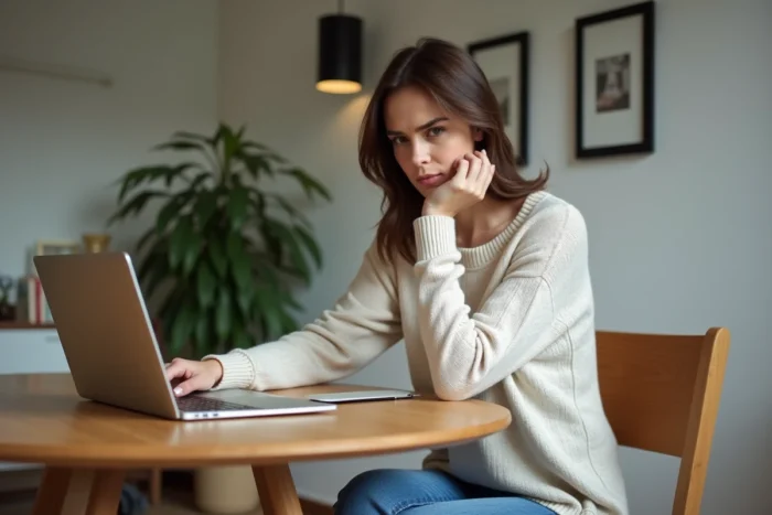 Femme travaillant sur son ordinateur dans un intérieur moderne