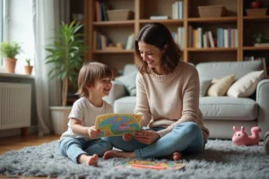 Maman et fille partageant un moment chaleureux à la maison
